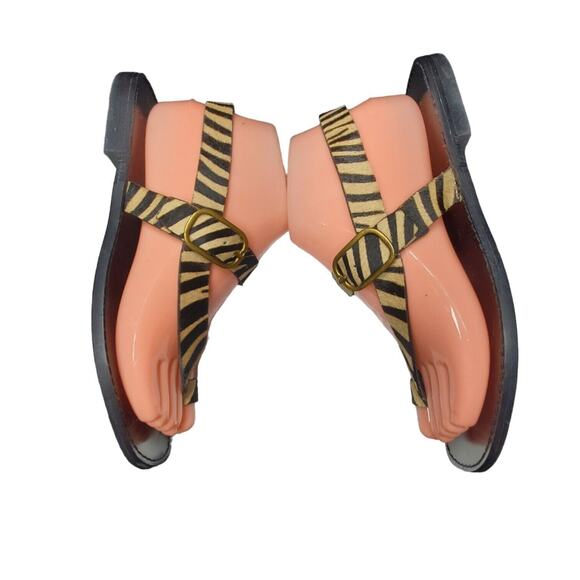 Massimo Dutti Womens Zebra Print Leather Sandals 37 6.5 Brown Black Casual Flat - Picture 7 of 9